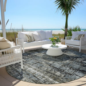 HomeRoots 5' Charcoal and Gray Geometric Washable Area Rug – Stylish Indoor/Outdoor Solution for Any Space 8' Round 627691