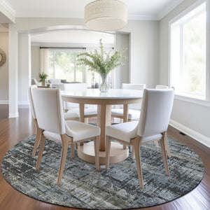 HomeRoots 5' Charcoal and Gray Geometric Washable Area Rug – Stylish Indoor/Outdoor Solution for Any Space 8' Round 627691