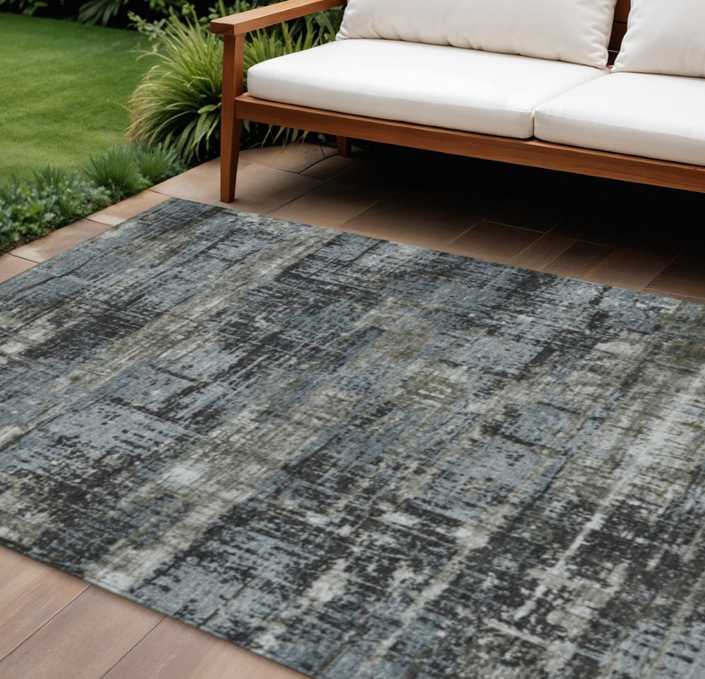 HomeRoots 5' Charcoal and Gray Geometric Washable Area Rug – Stylish Indoor/Outdoor Solution for Any Space 9' X 12' 627693