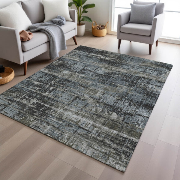 HomeRoots 5' Charcoal and Gray Geometric Washable Area Rug – Stylish Indoor/Outdoor Solution for Any Space 10' X 14' 627694