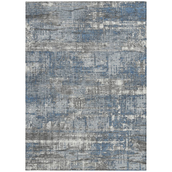 HomeRoots 5' Contemporary Denim Blue and Gray Geometric Area Rug – Durable, Washable for Indoor/Outdoor Use 5' X 8' 627696