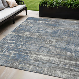 HomeRoots 5' Contemporary Denim Blue and Gray Geometric Area Rug – Durable, Washable for Indoor/Outdoor Use 5' X 8' 627696