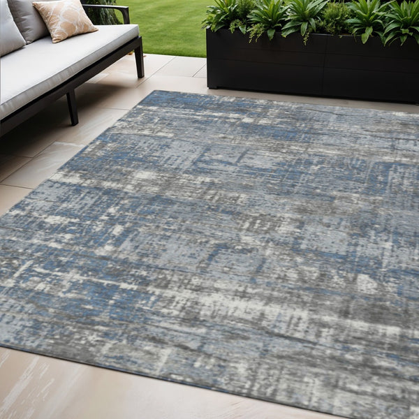 HomeRoots 5' Contemporary Denim Blue and Gray Geometric Area Rug – Durable, Washable for Indoor/Outdoor Use 5' X 8' 627696