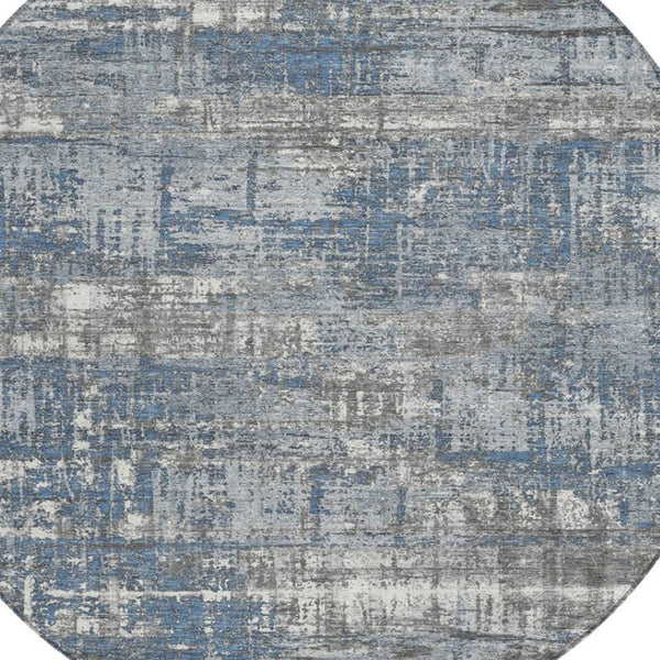 HomeRoots 5' Contemporary Denim Blue and Gray Geometric Area Rug – Durable, Washable for Indoor/Outdoor Use 8' Round 627697