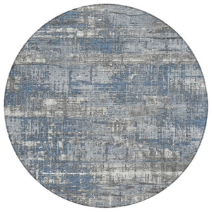 HomeRoots 5' Contemporary Denim Blue and Gray Geometric Area Rug – Durable, Washable for Indoor/Outdoor Use 8' Round 627697