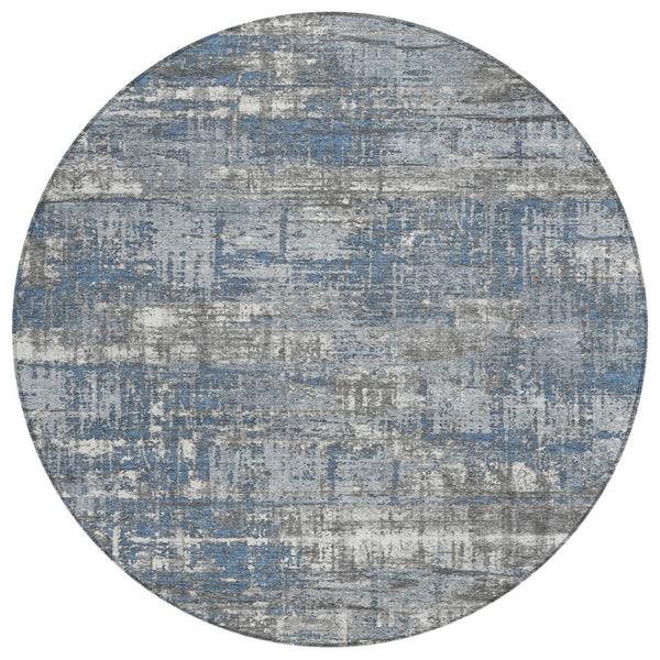 HomeRoots 5' Contemporary Denim Blue and Gray Geometric Area Rug – Durable, Washable for Indoor/Outdoor Use 8' Round 627697