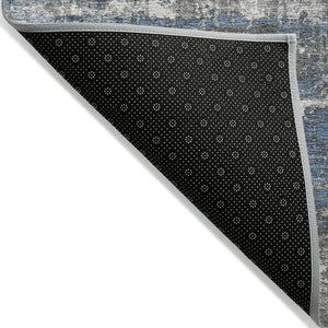 HomeRoots 5' Contemporary Denim Blue and Gray Geometric Area Rug – Durable, Washable for Indoor/Outdoor Use 8' Round 627697
