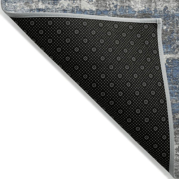 HomeRoots 5' Contemporary Denim Blue and Gray Geometric Area Rug – Durable, Washable for Indoor/Outdoor Use 8' Round 627697
