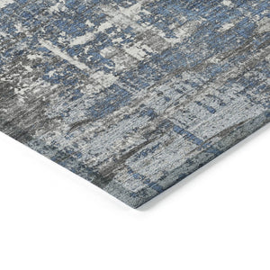 HomeRoots 5' Contemporary Denim Blue and Gray Geometric Area Rug – Durable, Washable for Indoor/Outdoor Use 8' Round 627697
