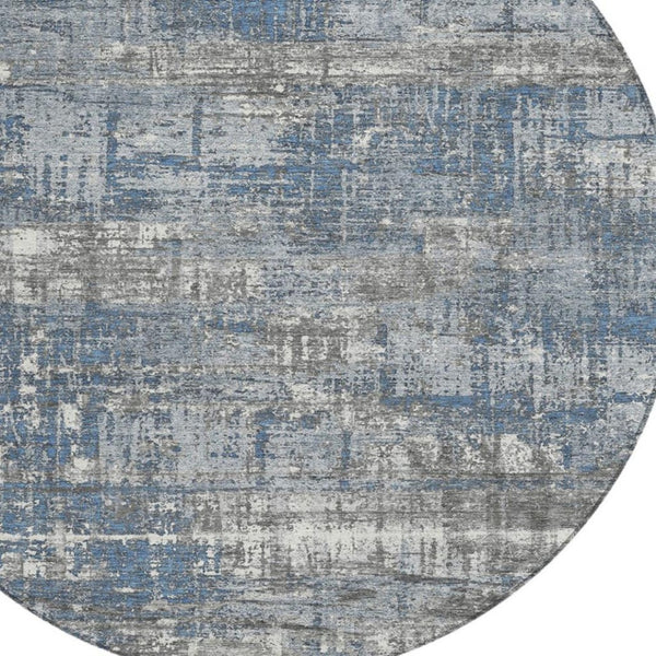 HomeRoots 5' Contemporary Denim Blue and Gray Geometric Area Rug – Durable, Washable for Indoor/Outdoor Use 8' Round 627697