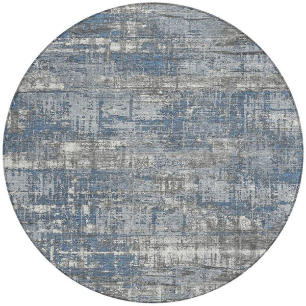 HomeRoots 5' Contemporary Denim Blue and Gray Geometric Area Rug – Durable, Washable for Indoor/Outdoor Use 8' Round 627697