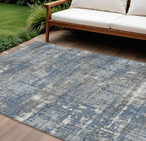 HomeRoots 5' Contemporary Denim Blue and Gray Geometric Area Rug – Durable, Washable for Indoor/Outdoor Use 8' X 10' 627698
