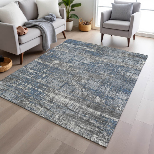HomeRoots 5' Contemporary Denim Blue and Gray Geometric Area Rug – Durable, Washable for Indoor/Outdoor Use 8' X 10' 627698