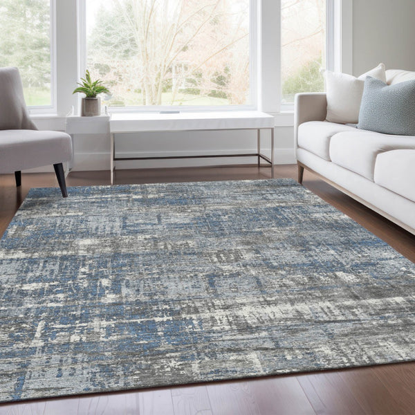 HomeRoots 5' Contemporary Denim Blue and Gray Geometric Area Rug – Durable, Washable for Indoor/Outdoor Use 8' X 10' 627698