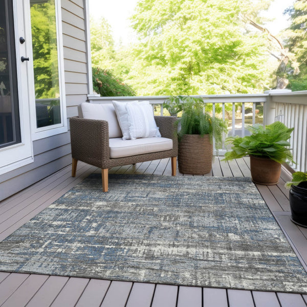 HomeRoots 5' Contemporary Denim Blue and Gray Geometric Area Rug – Durable, Washable for Indoor/Outdoor Use 8' X 10' 627698