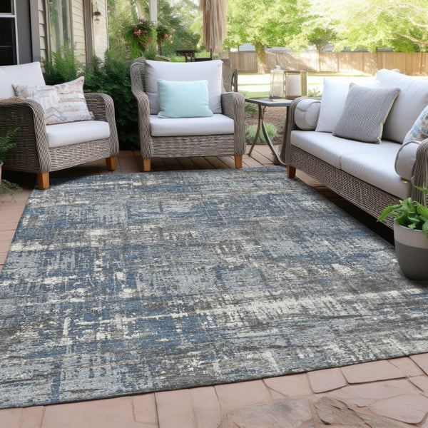 HomeRoots 5' Contemporary Denim Blue and Gray Geometric Area Rug – Durable, Washable for Indoor/Outdoor Use 9' X 12' 627699