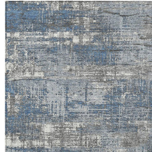 HomeRoots 5' Contemporary Denim Blue and Gray Geometric Area Rug – Durable, Washable for Indoor/Outdoor Use 9' X 12' 627699