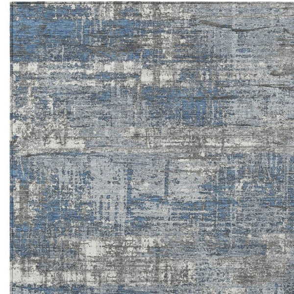 HomeRoots 5' Contemporary Denim Blue and Gray Geometric Area Rug – Durable, Washable for Indoor/Outdoor Use 9' X 12' 627699