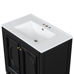 English Elm Christopher Knight Home® - 30" Bathroom Vanity with Sink Vintage Freestanding Ceramic Top Soft-Close Doors Gold Knobs, Storage Black N759P226000B