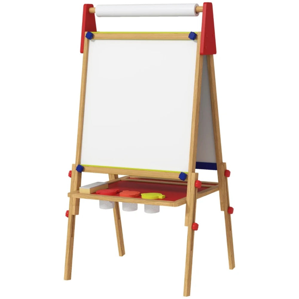 English Elm Kids Pinewood Art Easel with Chalkboard Whiteboard and Paper Roll for Young Artists T3971P441943
