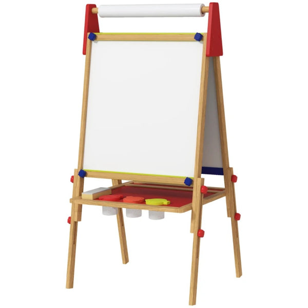 English Elm Kids Pinewood Art Easel with Chalkboard Whiteboard and Paper Roll for Young Artists T3971P441943