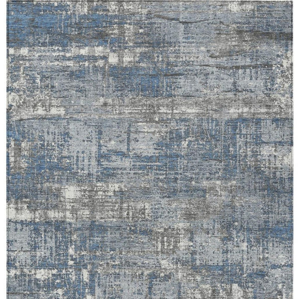 HomeRoots 5' Contemporary Denim Blue and Gray Geometric Area Rug – Durable, Washable for Indoor/Outdoor Use 10' X 14' 627700