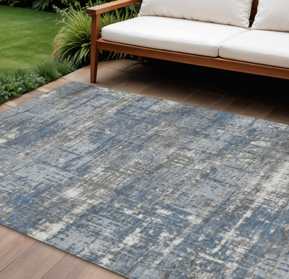 HomeRoots 5' Contemporary Denim Blue and Gray Geometric Area Rug – Durable, Washable for Indoor/Outdoor Use 10' X 14' 627700
