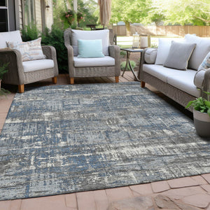 HomeRoots 5' Contemporary Denim Blue and Gray Geometric Area Rug – Durable, Washable for Indoor/Outdoor Use 10' X 14' 627700