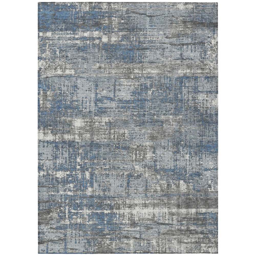 HomeRoots 5' Contemporary Denim Blue and Gray Geometric Area Rug – Durable, Washable for Indoor/Outdoor Use 10' X 14' 627700