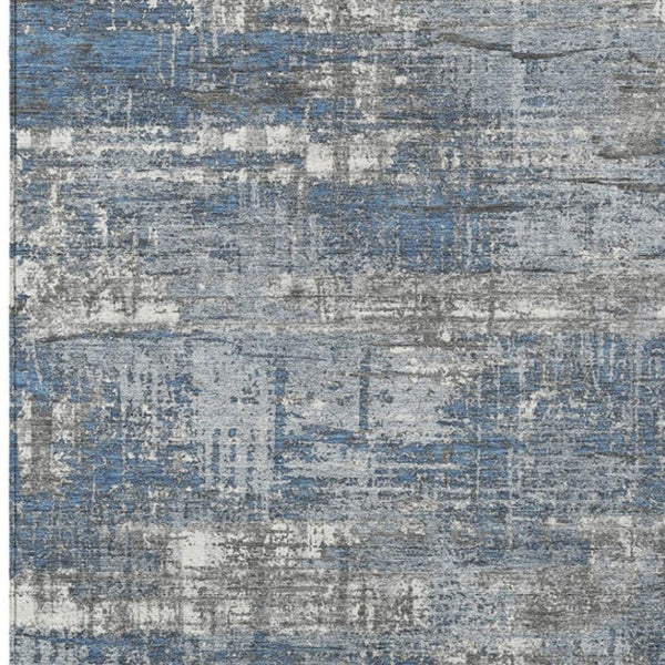 HomeRoots 5' Contemporary Denim Blue and Gray Geometric Area Rug – Durable, Washable for Indoor/Outdoor Use 10' X 14' 627700