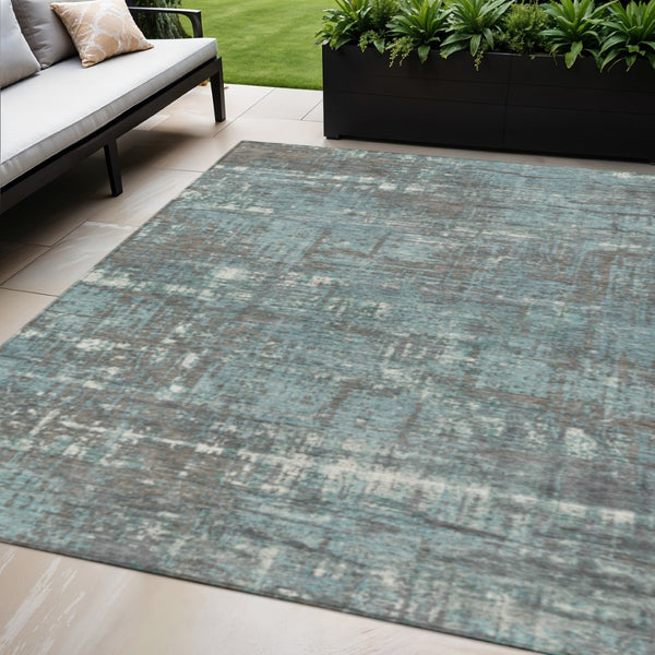 HomeRoots 5' Stylish Taupe and Teal Geometric Washable Area Rug for Indoor and Outdoor Spaces, Durable Design 5' X 8' 627726
