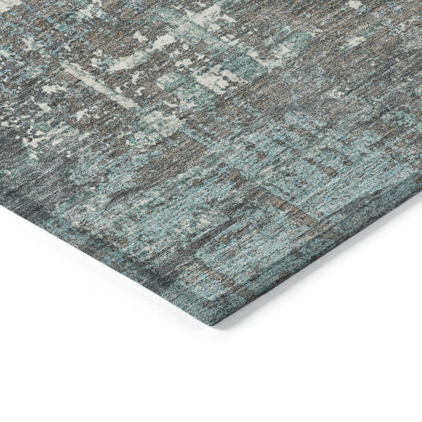 HomeRoots 5' Stylish Taupe and Teal Geometric Washable Area Rug for Indoor and Outdoor Spaces, Durable Design 5' X 8' 627726