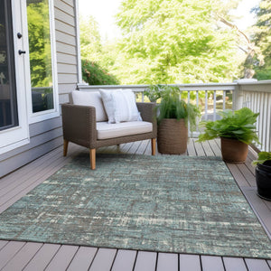 HomeRoots 5' Stylish Taupe and Teal Geometric Washable Area Rug for Indoor and Outdoor Spaces, Durable Design 5' X 8' 627726