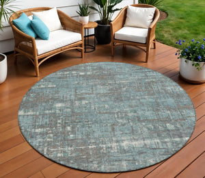 HomeRoots 5' Stylish Taupe and Teal Geometric Washable Area Rug for Indoor and Outdoor Spaces, Durable Design 8' Round 627727