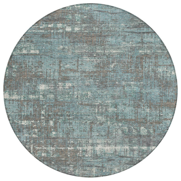 HomeRoots 5' Stylish Taupe and Teal Geometric Washable Area Rug for Indoor and Outdoor Spaces, Durable Design 8' Round 627727