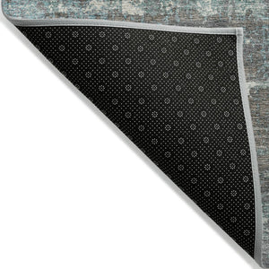 HomeRoots 5' Stylish Taupe and Teal Geometric Washable Area Rug for Indoor and Outdoor Spaces, Durable Design 8' Round 627727