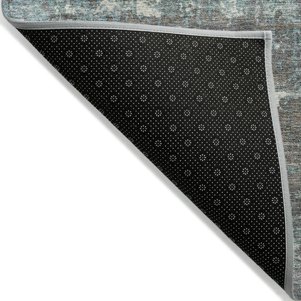 HomeRoots 5' Stylish Taupe and Teal Geometric Washable Area Rug for Indoor and Outdoor Spaces, Durable Design 8' Round 627727