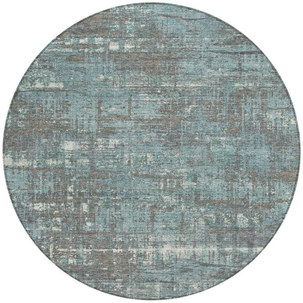 HomeRoots 5' Stylish Taupe and Teal Geometric Washable Area Rug for Indoor and Outdoor Spaces, Durable Design 8' Round 627727