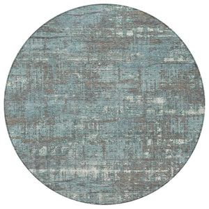 HomeRoots 5' Stylish Taupe and Teal Geometric Washable Area Rug for Indoor and Outdoor Spaces, Durable Design 8' Round 627727