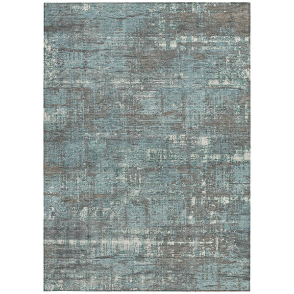 HomeRoots 5' Stylish Taupe and Teal Geometric Washable Area Rug for Indoor and Outdoor Spaces, Durable Design 8' X 10' 627728