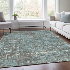 HomeRoots 5' Stylish Taupe and Teal Geometric Washable Area Rug for Indoor and Outdoor Spaces, Durable Design 8' X 10' 627728