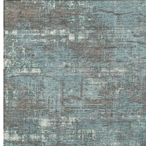 HomeRoots 5' Stylish Taupe and Teal Geometric Washable Area Rug for Indoor and Outdoor Spaces, Durable Design 9' X 12' 627729