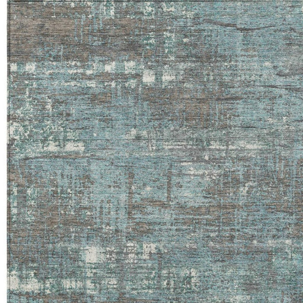 HomeRoots 5' Stylish Taupe and Teal Geometric Washable Area Rug for Indoor and Outdoor Spaces, Durable Design 9' X 12' 627729