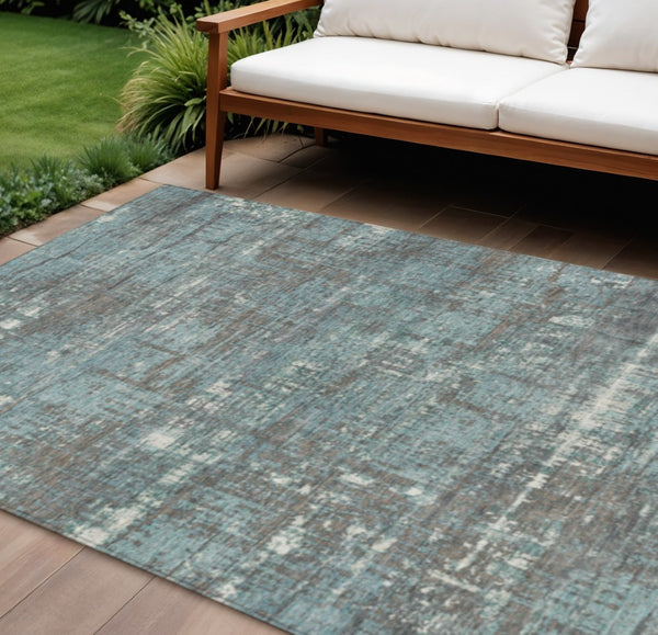 HomeRoots 5' Stylish Taupe and Teal Geometric Washable Area Rug for Indoor and Outdoor Spaces, Durable Design 10' X 14' 627730