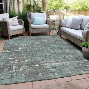 HomeRoots 5' Stylish Taupe and Teal Geometric Washable Area Rug for Indoor and Outdoor Spaces, Durable Design 10' X 14' 627730