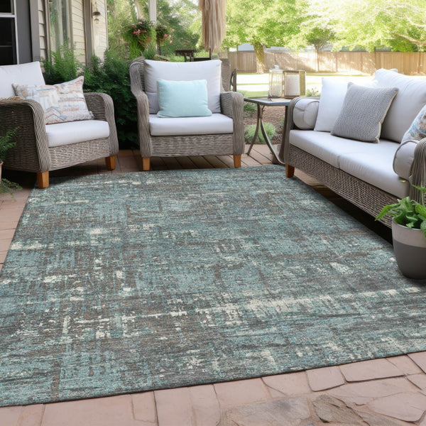 HomeRoots 5' Stylish Taupe and Teal Geometric Washable Area Rug for Indoor and Outdoor Spaces, Durable Design 10' X 14' 627730