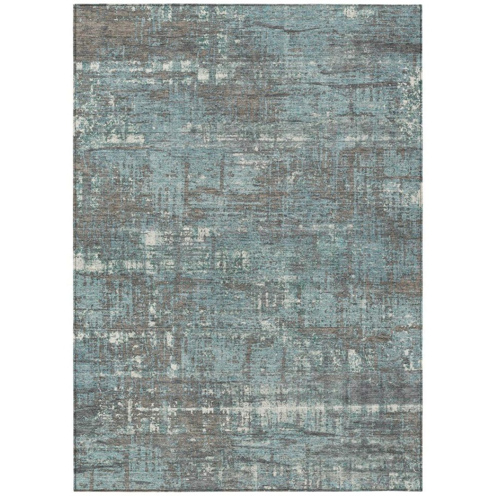 HomeRoots 5' Stylish Taupe and Teal Geometric Washable Area Rug for Indoor and Outdoor Spaces, Durable Design 10' X 14' 627730
