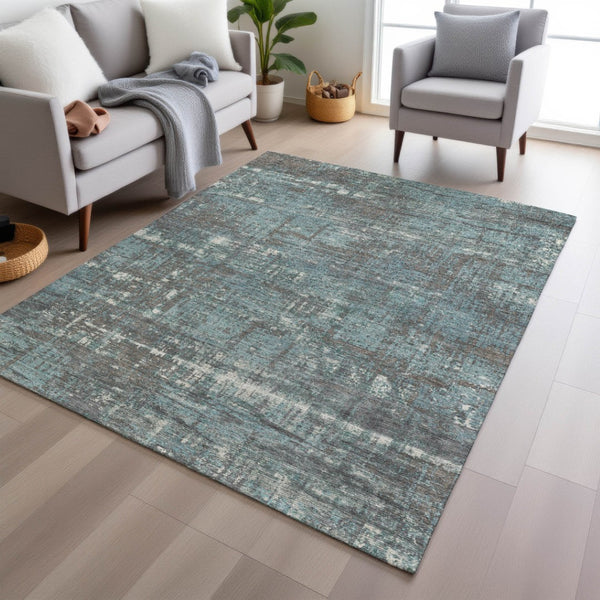 HomeRoots 5' Stylish Taupe and Teal Geometric Washable Area Rug for Indoor and Outdoor Spaces, Durable Design 10' X 14' 627730