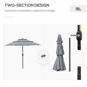 English Elm Outsunny 9Ft 3-Tier Patio Umbrella - Adjustable Crank & Tilt For Perfect Shade On Decks & Patios W2225P200445-GIGA