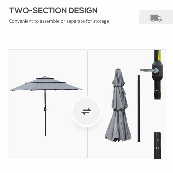English Elm Outsunny 9Ft 3-Tier Patio Umbrella - Adjustable Crank & Tilt For Perfect Shade On Decks & Patios W2225P200445-GIGA